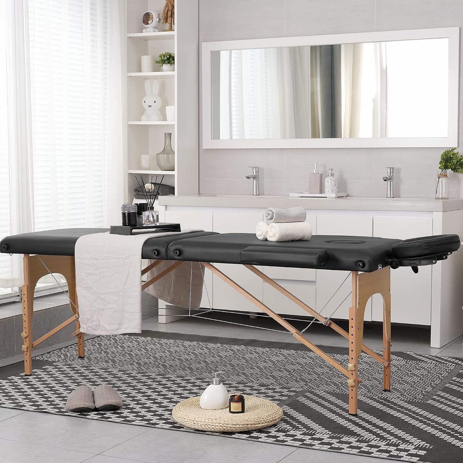 Portable massage table set up and ready for a mobile massage session